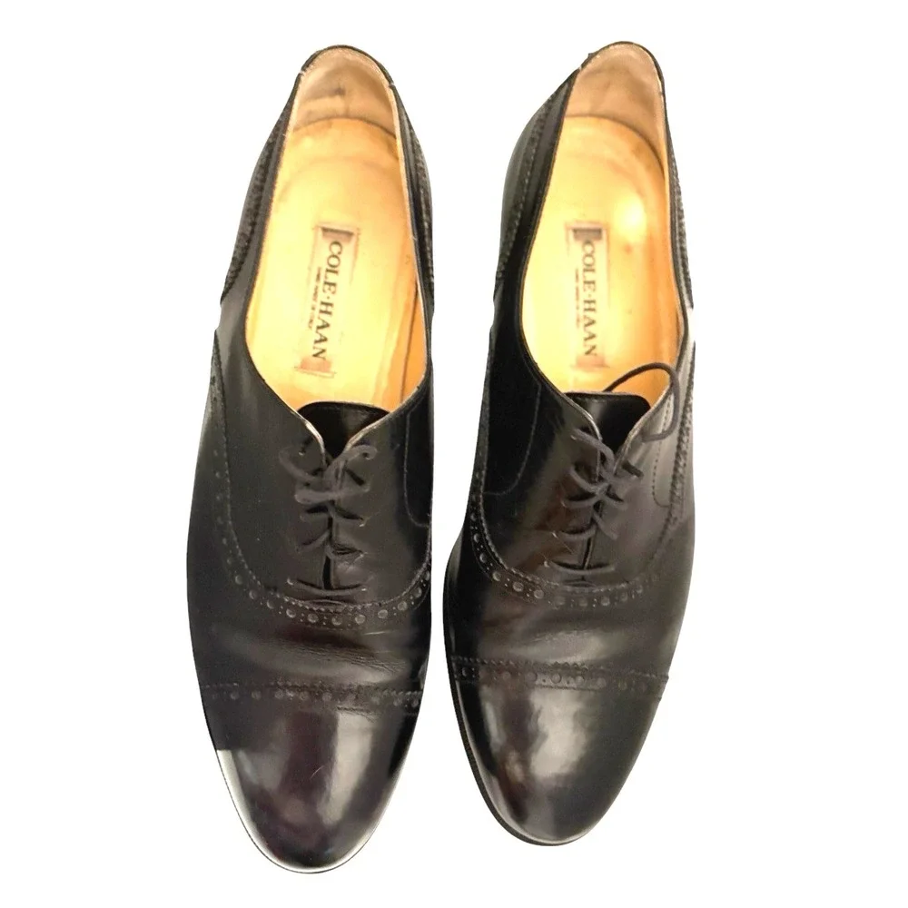 Cole Haan Shoes Mens Cap Toe Oxford 9 1/2 D Black Lace Up Business Dress 1658‎